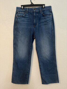 Veronica Beard Blue Jeans Dylan Straight Leg Ankle High Rise Denim Sz 32 Raw Hem